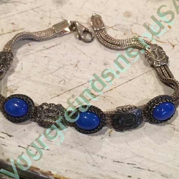 Sterling Silver Foxtail Chain Bracelet with Azurite - Picture 2 of 4